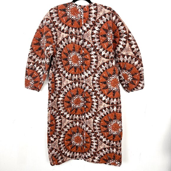 Ulla Johnson Long Quilted Coat Mirage Printed Cotton Medium Orange Floral Lined - Picture 10 of 16